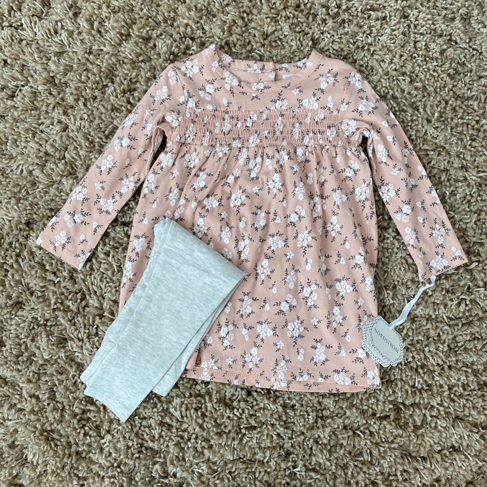 Nordstrom Baby Set - Pink Floral Top/Leggings NWT